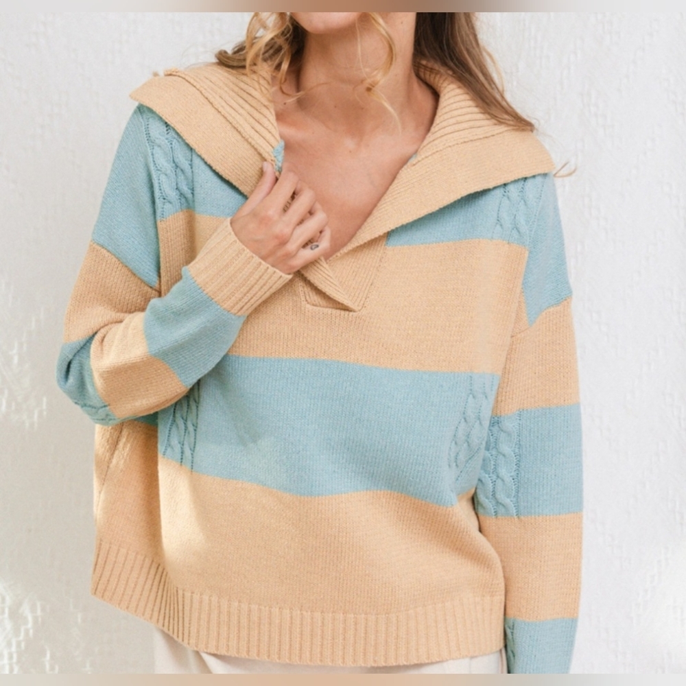 #133 🛑M  BOHO CHIC SPREAD COLLAR NECK  SWEATER TOP - Picture 11 of 12